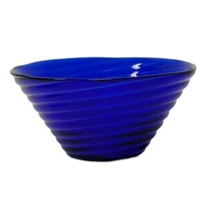 Vintage Cobalt Blue Swirl Bowl Concentric Rings Textured Optic Glass Serving Bow